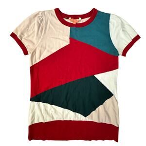 MODCLOTH x Womens 100% Cotton Color Block Boho Fall Short Sleeve Shirt Size L